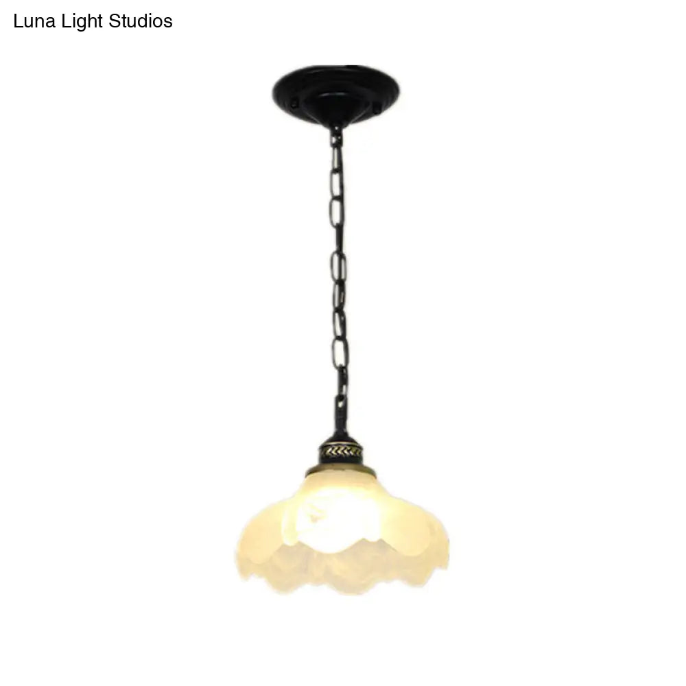 Classic Bell Shade Ceiling Light - Single Bulb Pendant With White Frost Glass