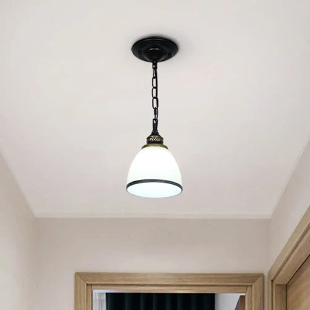 Classic Bell Shade Ceiling Light - Single Bulb Pendant With White Frost Glass / B