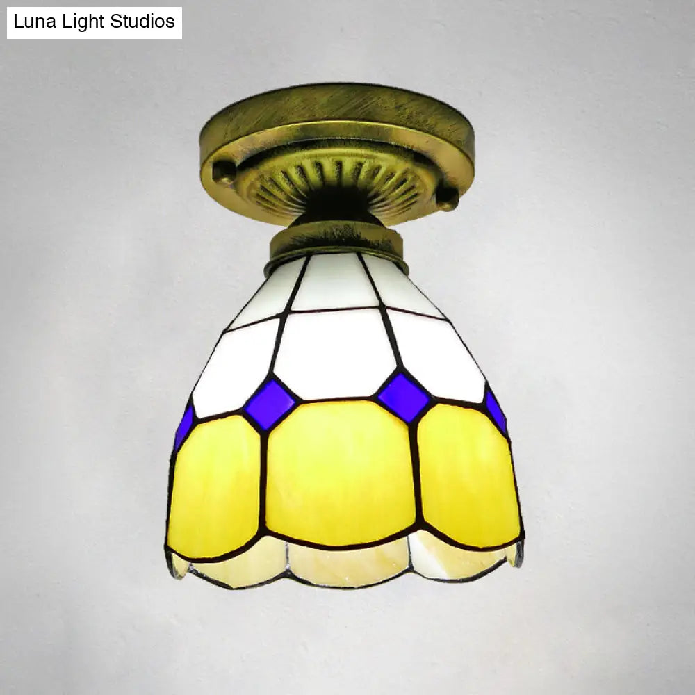 Classic Bell Shade Glass Semi Flush Ceiling Light - 1 Head Mount Yellow / 6