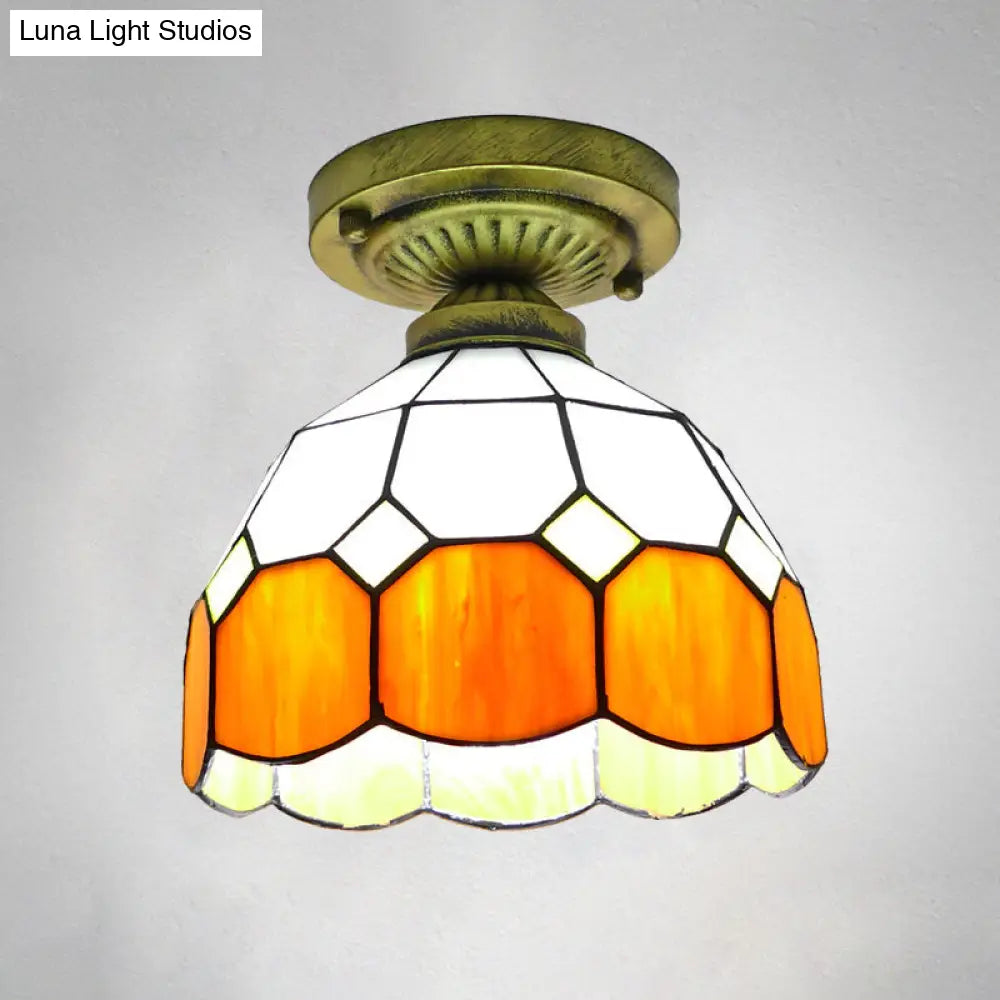 Classic Bell Shade Glass Semi Flush Ceiling Light - 1 Head Mount Orange / 8