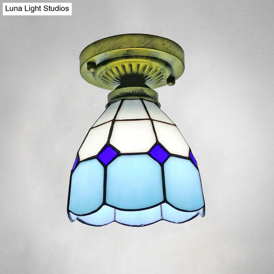 Classic Bell Shade Glass Semi Flush Ceiling Light - 1 Head Mount Sky Blue / 6