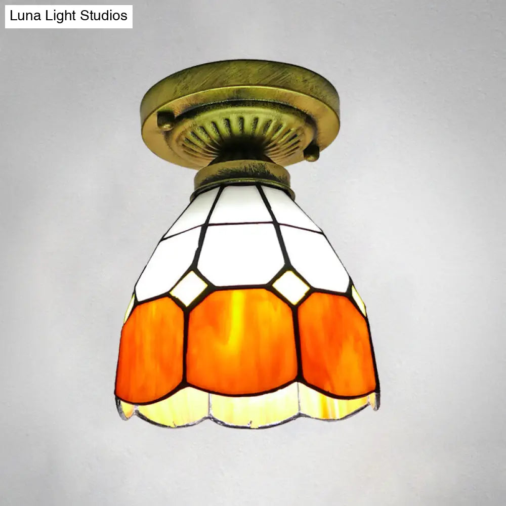 Classic Bell Shade Glass Semi Flush Ceiling Light - 1 Head Mount Orange / 6