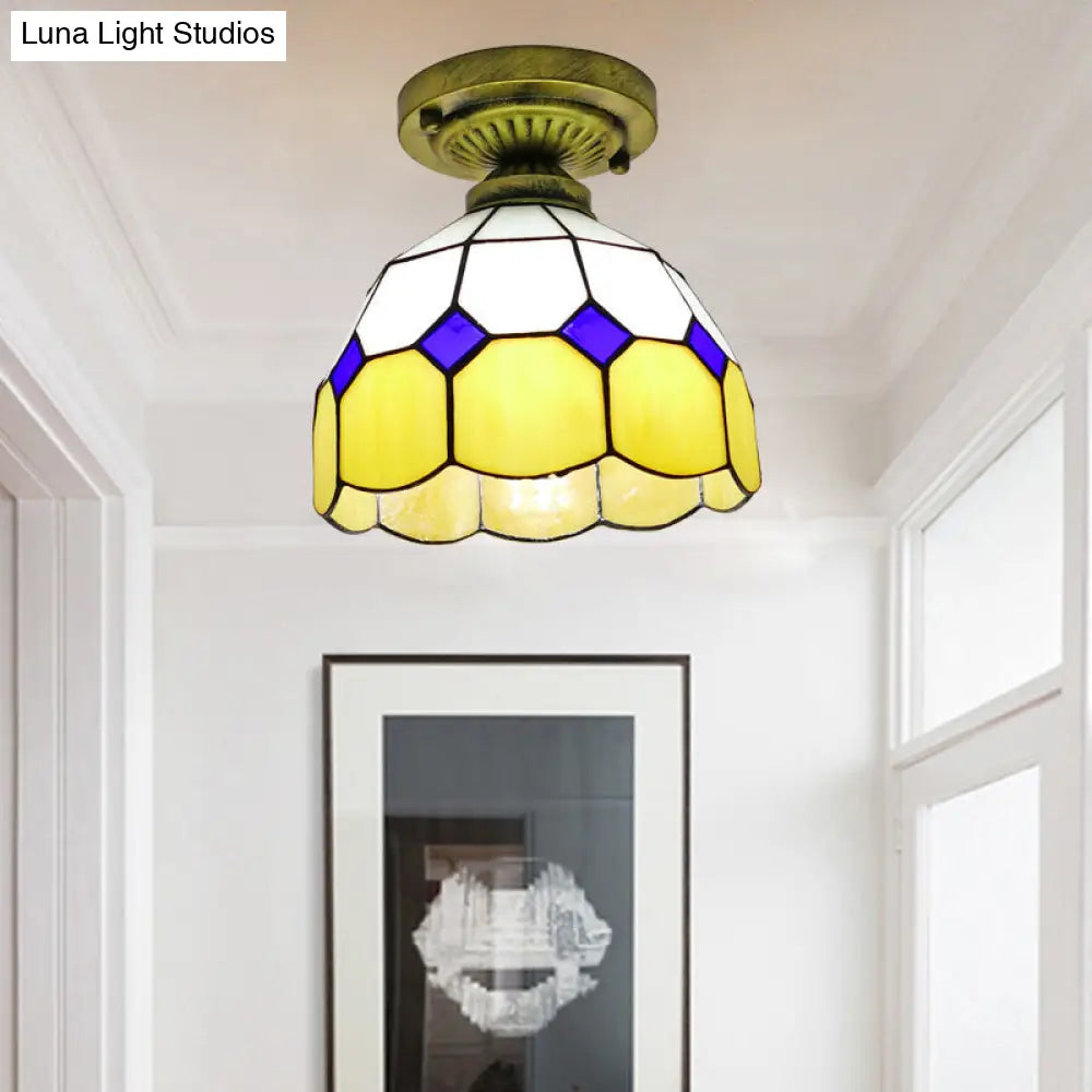 Classic Bell Shade Glass Semi Flush Ceiling Light - 1 Head Mount Yellow / 8