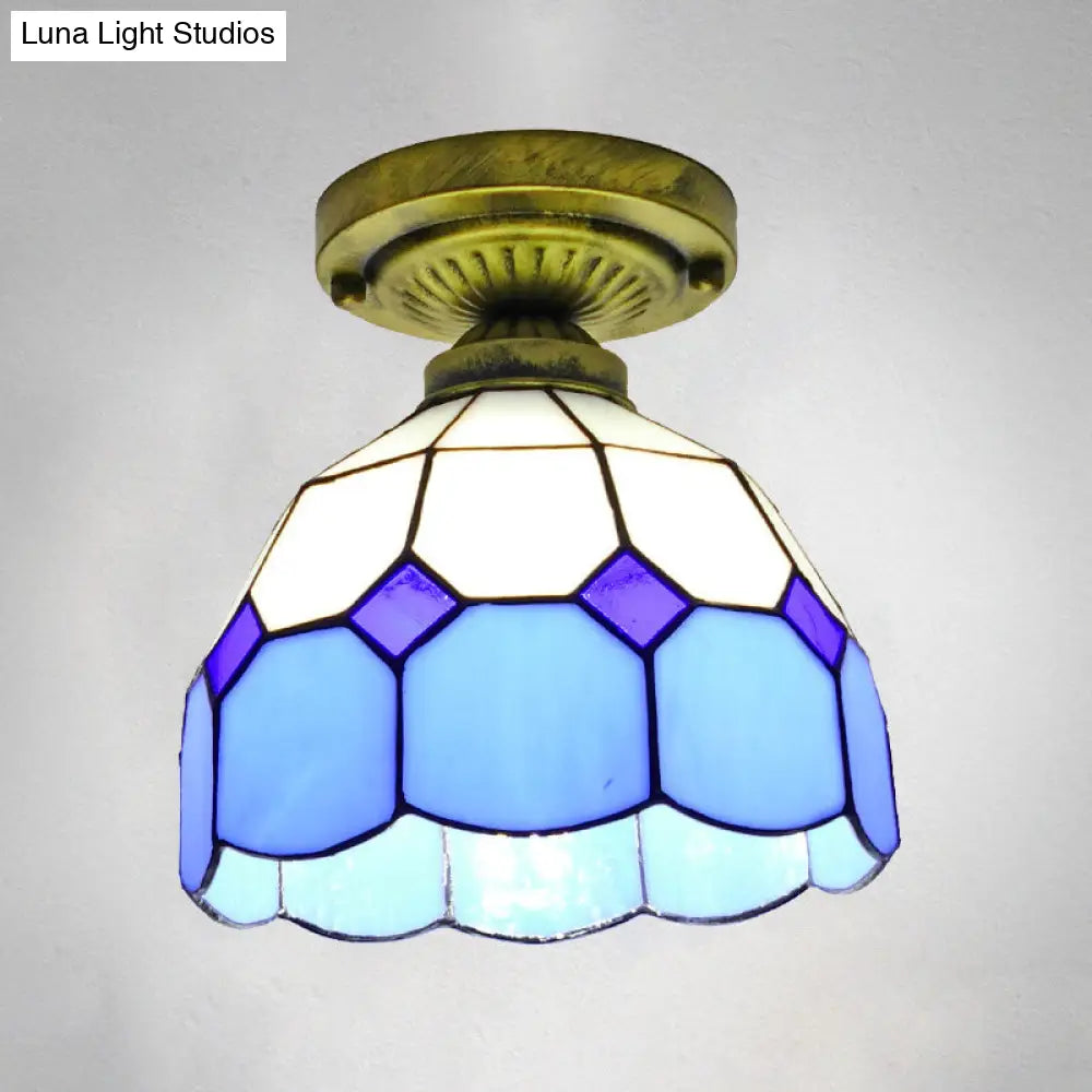 Classic Bell Shade Glass Semi Flush Ceiling Light - 1 Head Mount