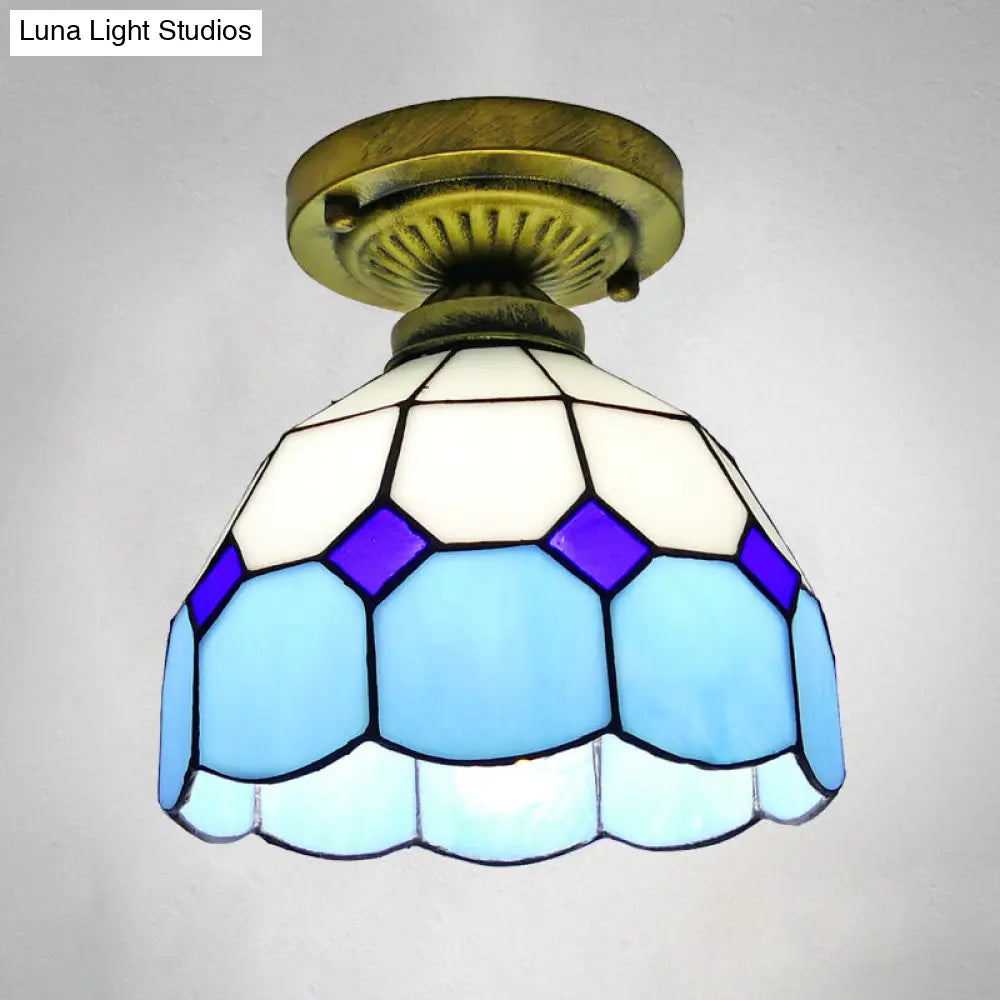 Classic Bell Shade Glass Semi Flush Ceiling Light - 1 Head Mount Sky Blue / 8