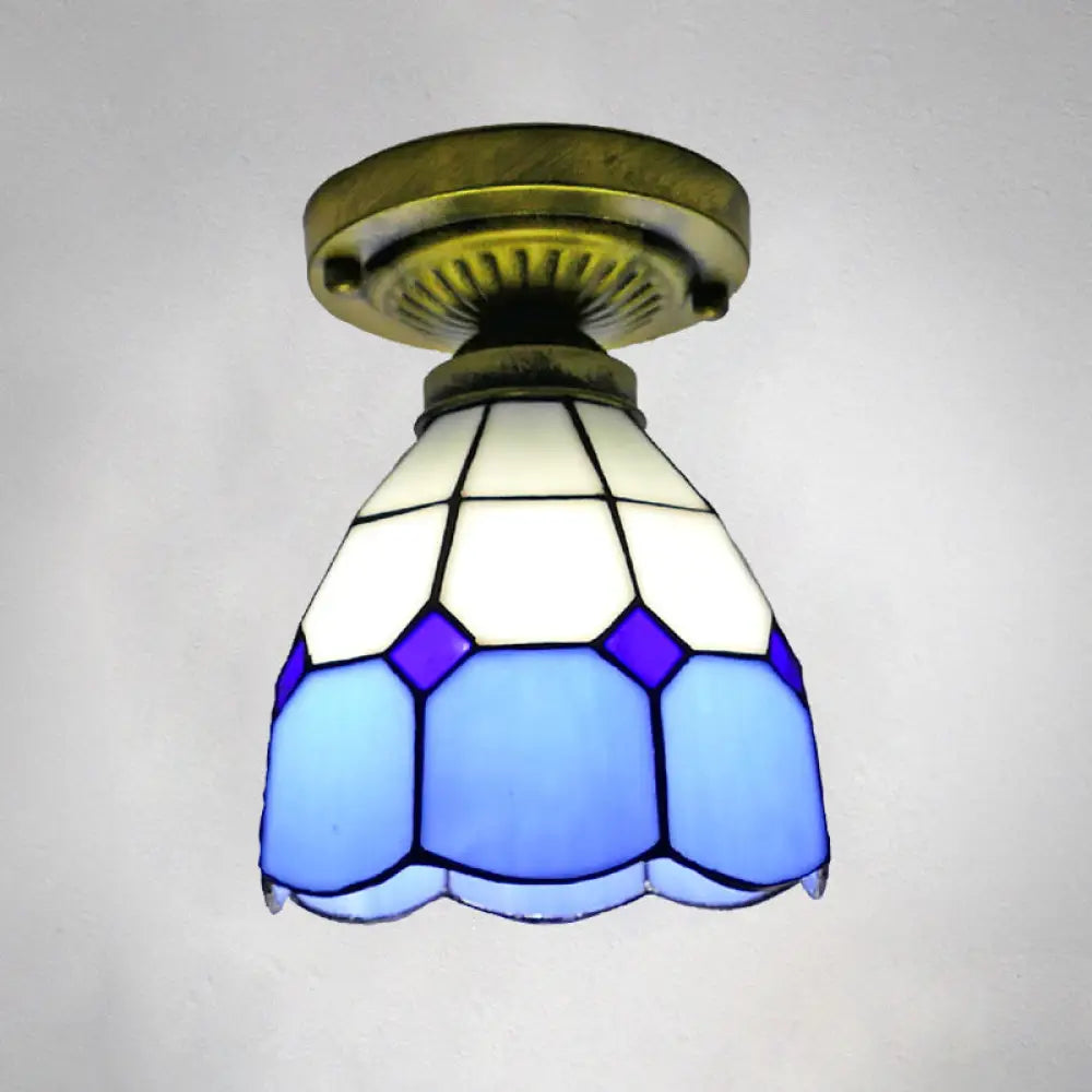 Classic Bell Shade Glass Semi Flush Ceiling Light - 1 Head Mount Blue / 6’