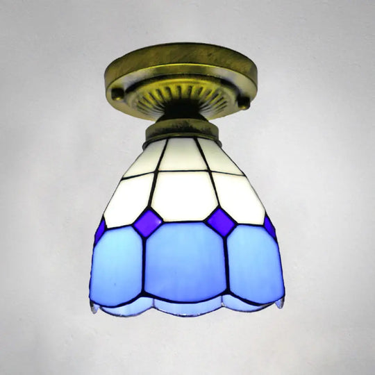 Classic Bell Shade Glass Semi Flush Ceiling Light - 1 Head Mount Blue / 6’