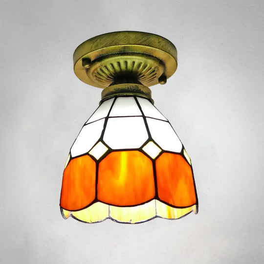 Classic Bell Shade Glass Semi Flush Ceiling Light - 1 Head Mount Orange / 6’