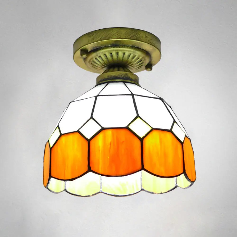 Classic Bell Shade Glass Semi Flush Ceiling Light - 1 Head Mount Orange / 8’
