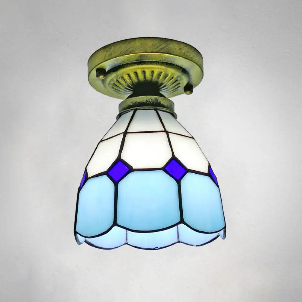 Classic Bell Shade Glass Semi Flush Ceiling Light - 1 Head Mount Sky Blue / 6’