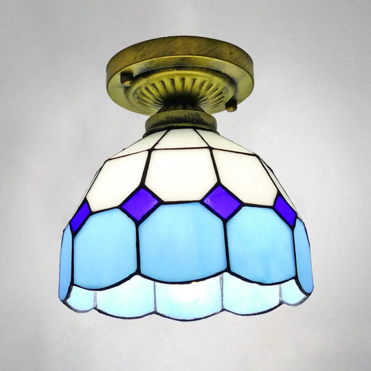 Classic Bell Shade Glass Semi Flush Ceiling Light - 1 Head Mount Sky Blue / 8’