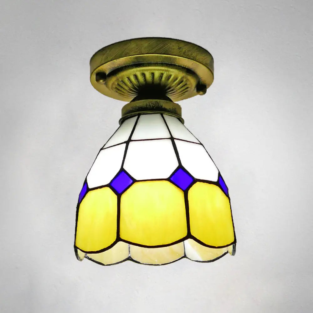Classic Bell Shade Glass Semi Flush Ceiling Light - 1 Head Mount Yellow / 6’
