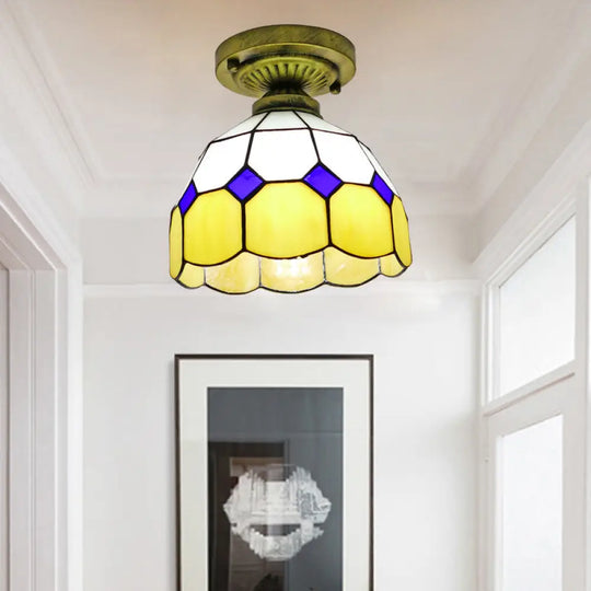 Classic Bell Shade Glass Semi Flush Ceiling Light - 1 Head Mount Yellow / 8’