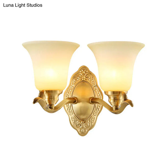 Classic Bell Shade Wall Light Fixture With Frosted Glass Sconce Lamp And Metallic Arm