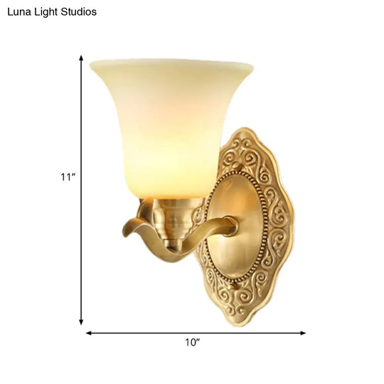 Classic Bell Shade Wall Light Fixture With Frosted Glass Sconce Lamp And Metallic Arm