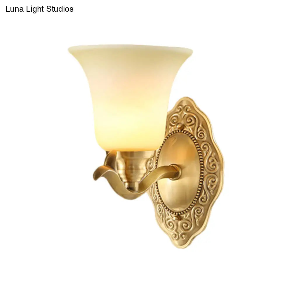 Classic Bell Shade Wall Light Fixture With Frosted Glass Sconce Lamp And Metallic Arm