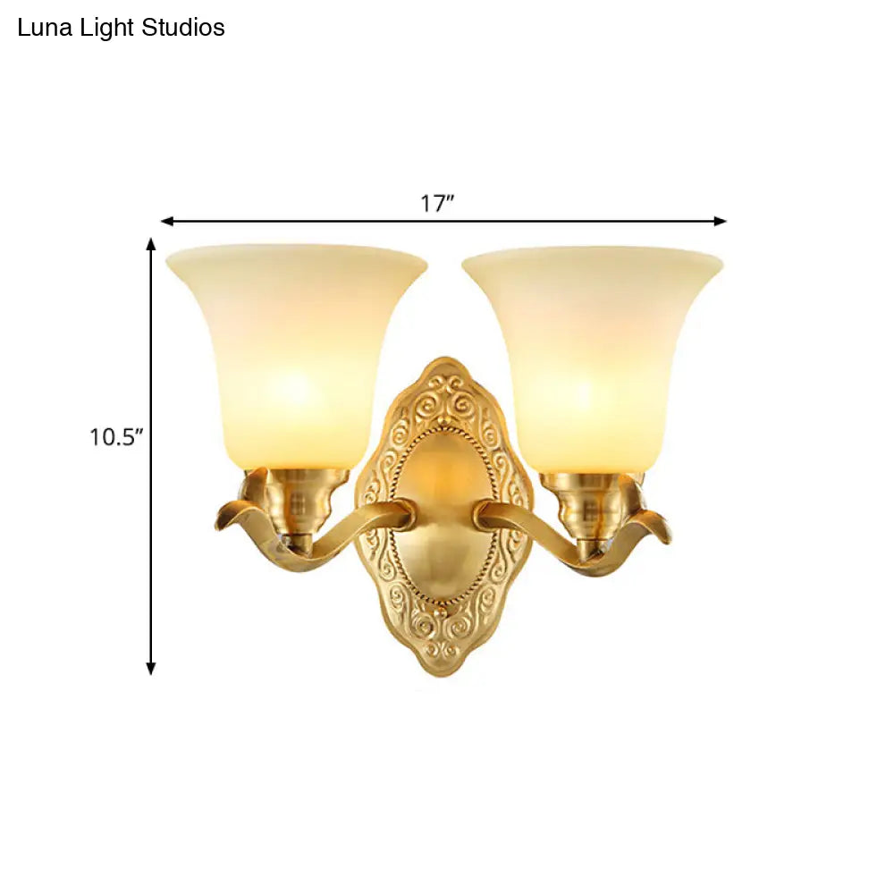 Classic Bell Shade Wall Light Fixture With Frosted Glass Sconce Lamp And Metallic Arm