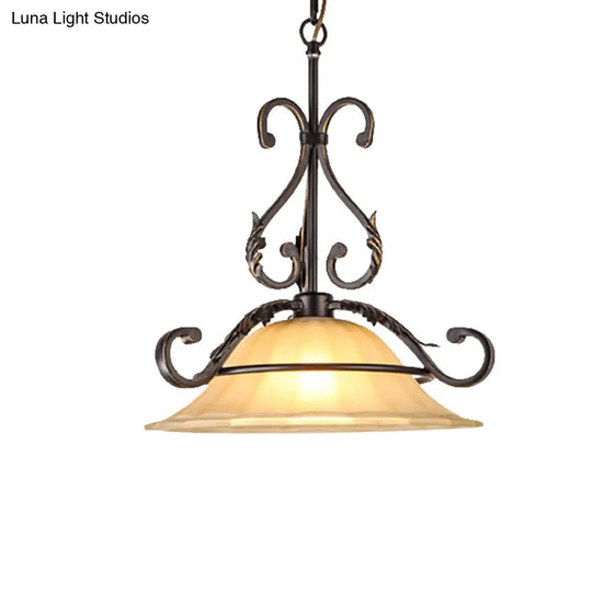 Classic Black 1-Light Pendant Ceiling Light With Flared White Glass Shade