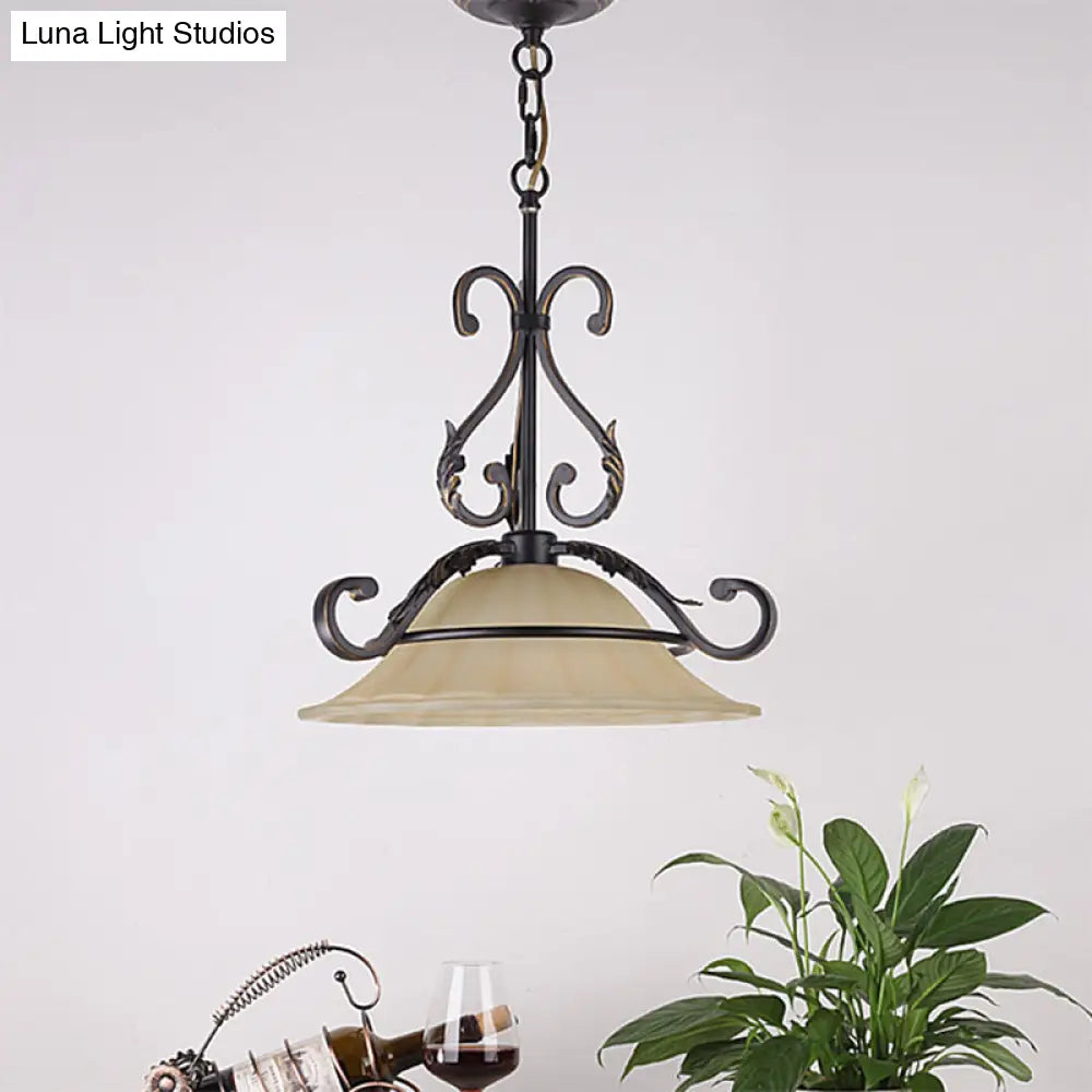 Classic Black 1-Light Pendant Ceiling Light With Flared White Glass Shade