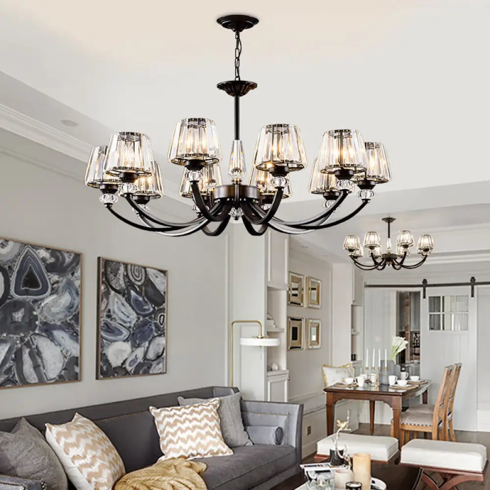 Classic Black Ceiling Pendant Lamp With Crystal Cone Shade For Bedroom Chandelier 10 /