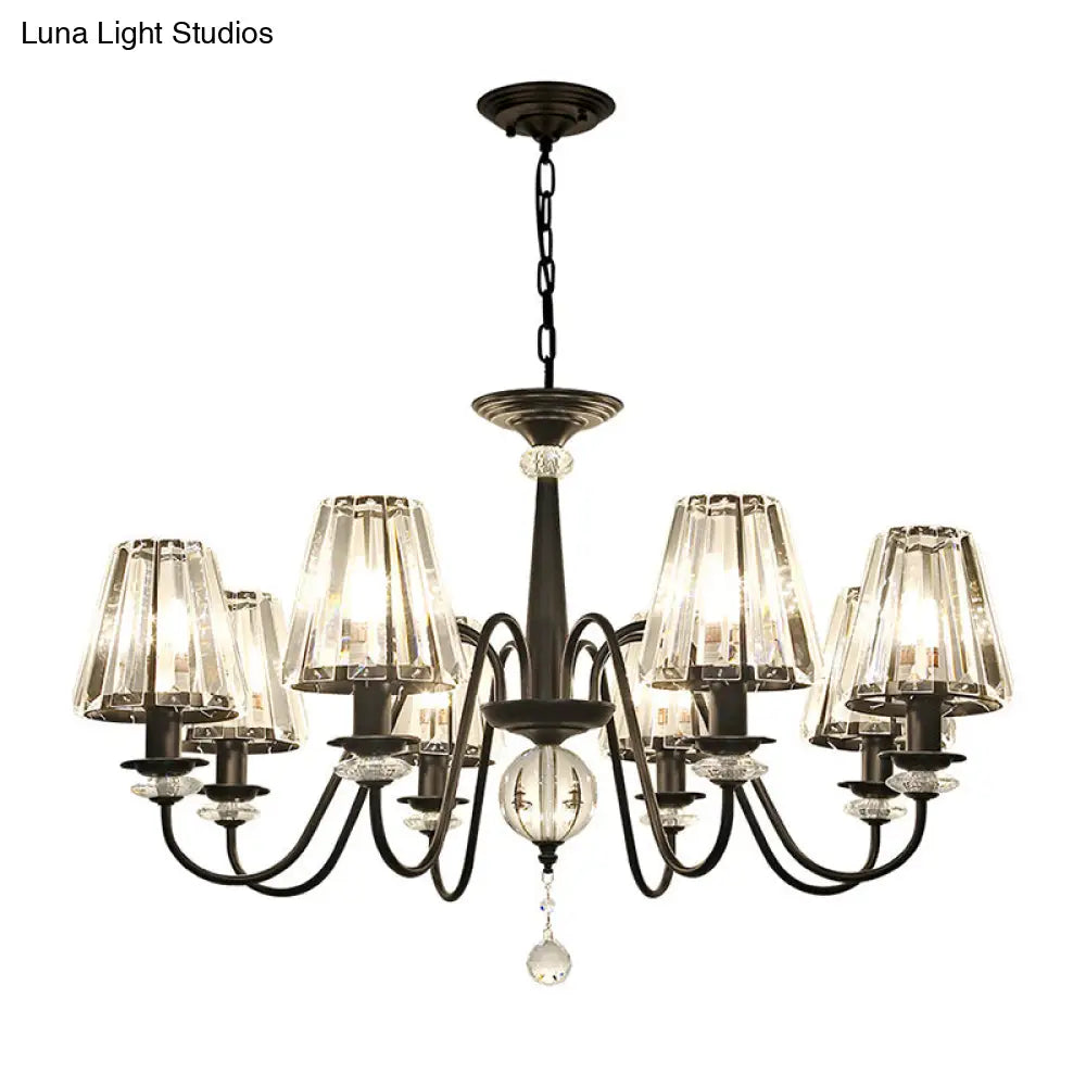 Classic Black Ceiling Pendant Lamp With Crystal Cone Shade For Bedroom Chandelier