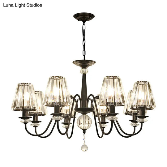 Classic Black Ceiling Pendant Lamp With Crystal Cone Shade For Bedroom Chandelier