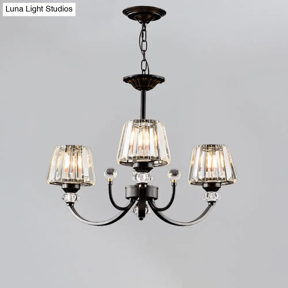 Classic Black Ceiling Pendant Lamp With Crystal Cone Shade For Bedroom Chandelier