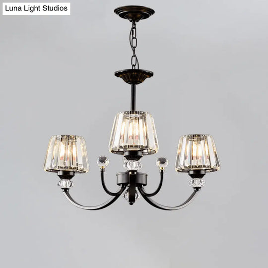 Classic Black Ceiling Pendant Lamp With Crystal Cone Shade For Bedroom Chandelier