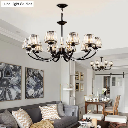 Classic Black Ceiling Pendant Lamp With Crystal Cone Shade For Bedroom Chandelier