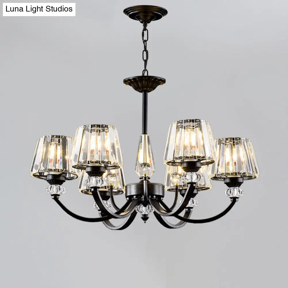 Classic Black Ceiling Pendant Lamp With Crystal Cone Shade For Bedroom Chandelier