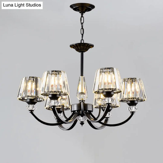 Classic Black Ceiling Pendant Lamp With Crystal Cone Shade For Bedroom Chandelier