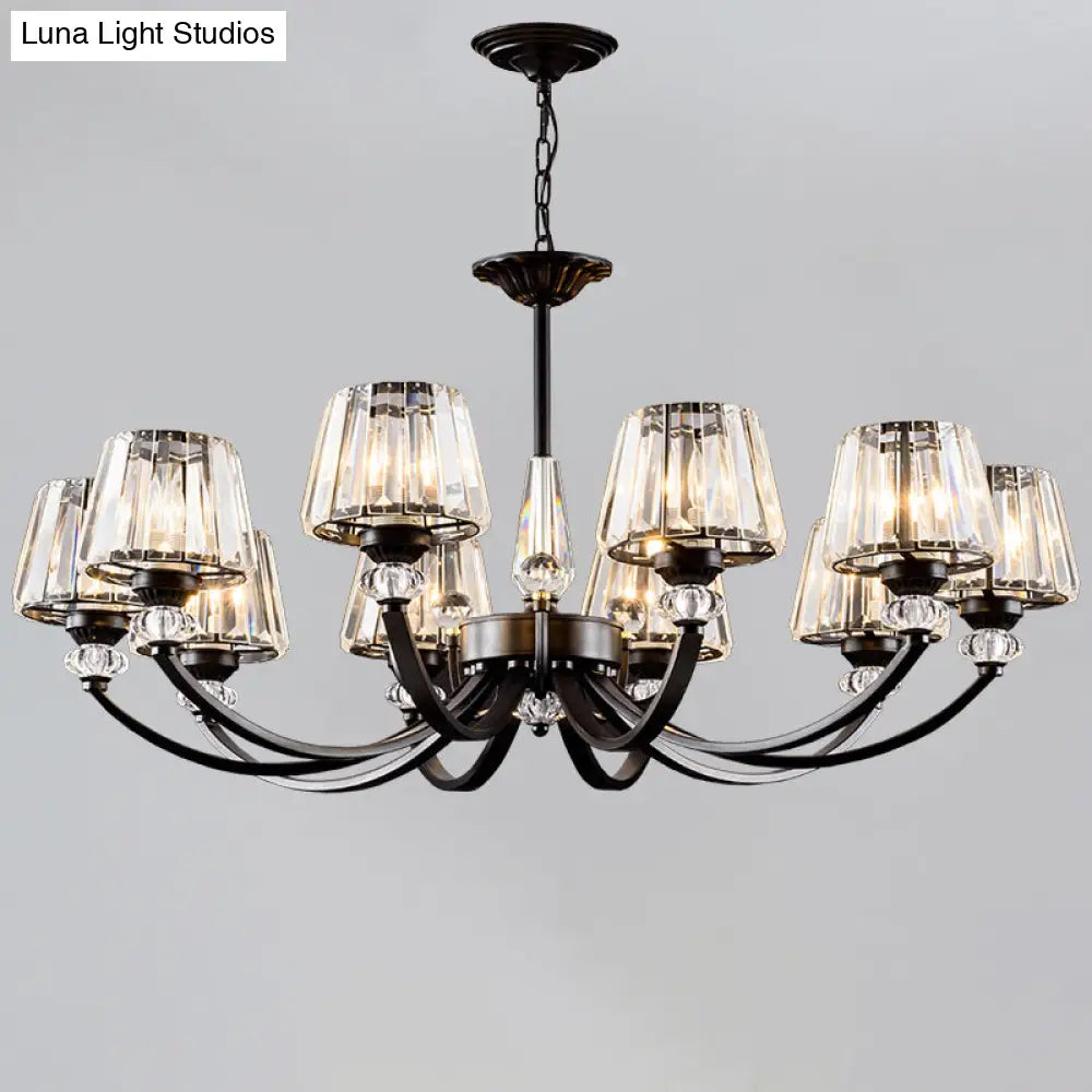 Classic Black Ceiling Pendant Lamp With Crystal Cone Shade For Bedroom Chandelier