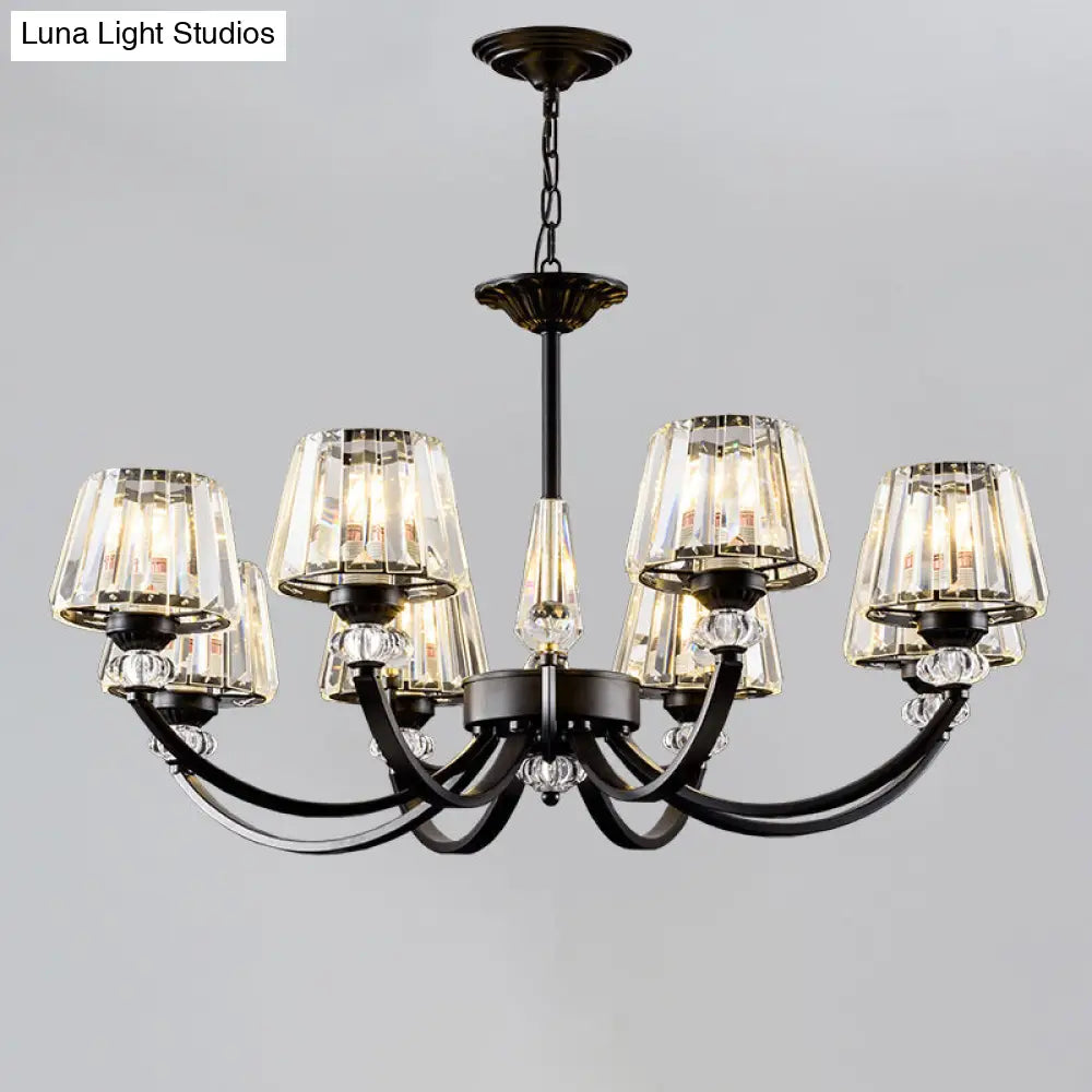 Classic Black Ceiling Pendant Lamp With Crystal Cone Shade For Bedroom Chandelier