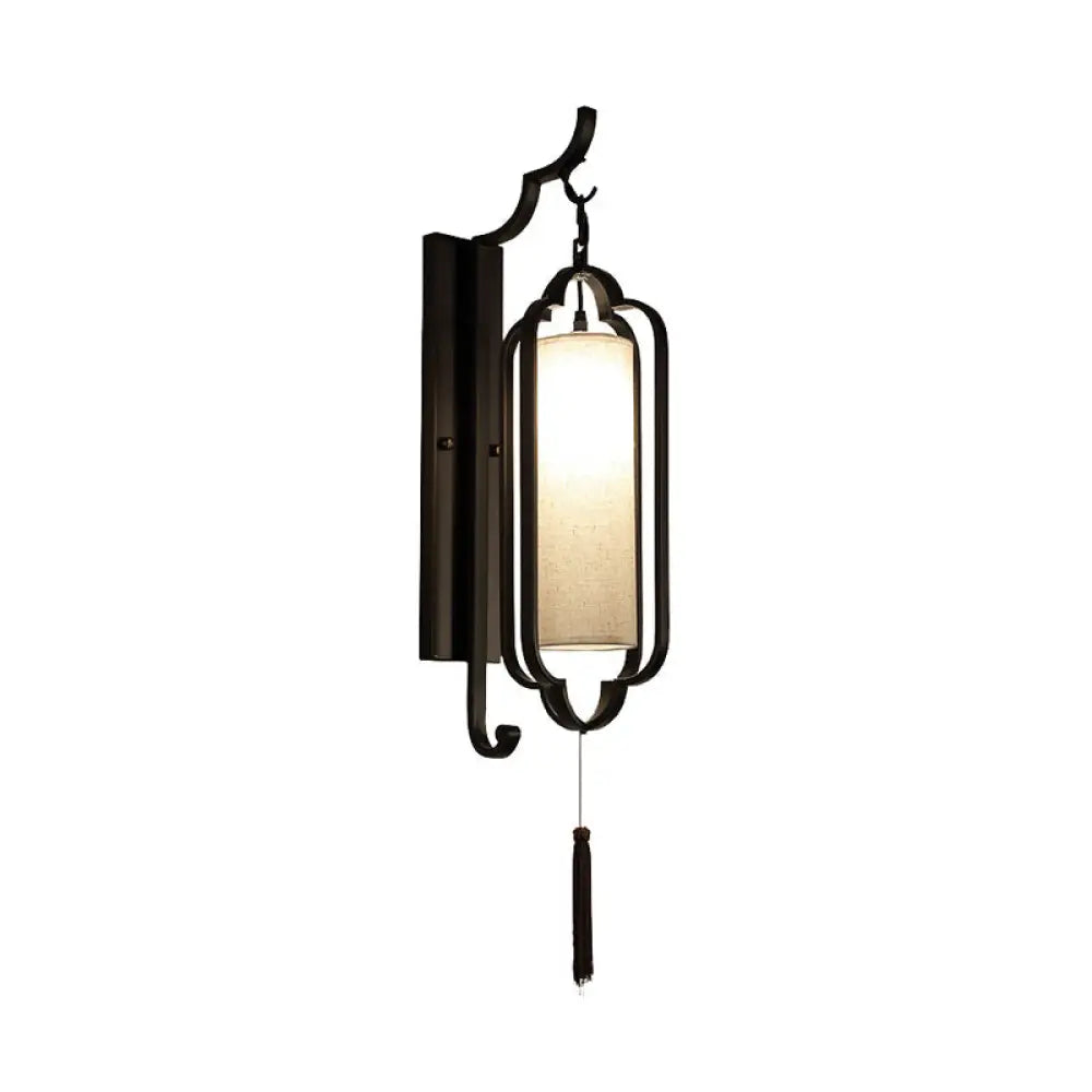 Classic Black Fabric Cylinder Wall Sconce Light - 14.5/16 Wide Ideal For Corridor Lighting Solution