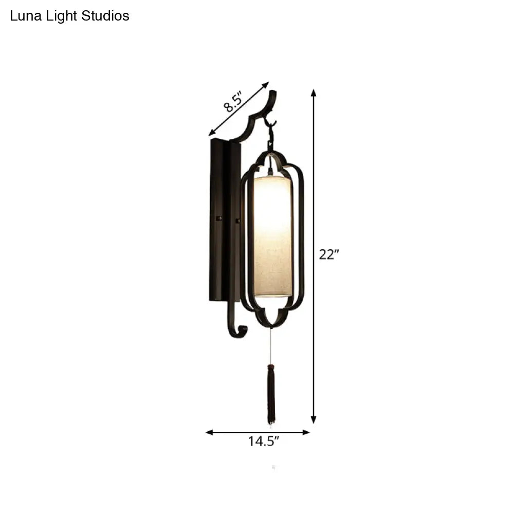 Classic Black Fabric Cylinder Wall Sconce Light - 14.5/16 Wide Ideal For Corridor Lighting Solution