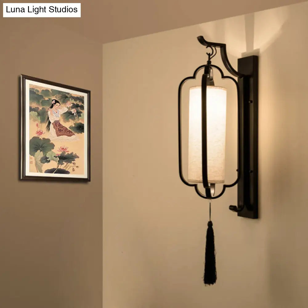 Classic Black Fabric Cylinder Wall Sconce Light - 14.5/16 Wide Ideal For Corridor Lighting Solution