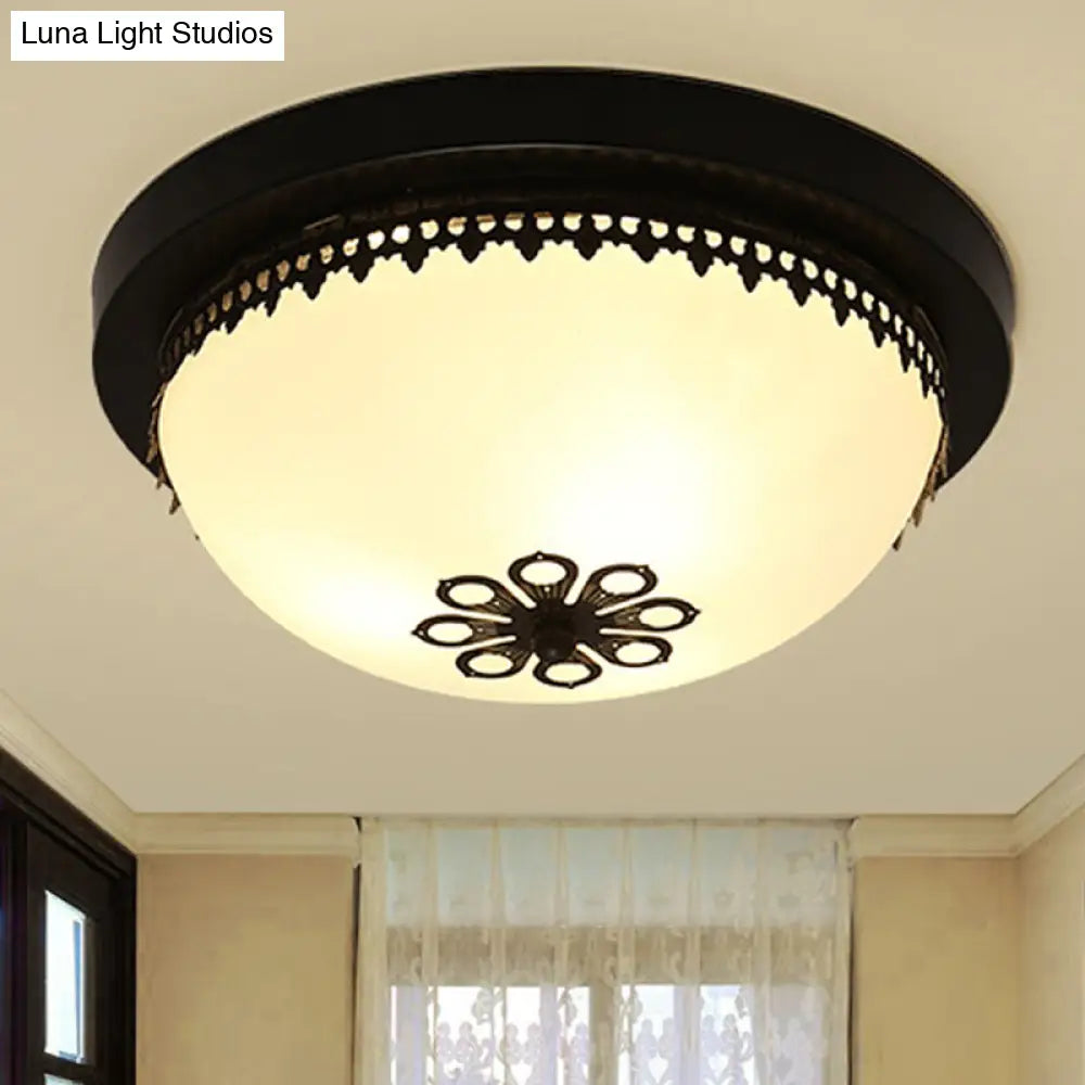 Classic Black Flush Ceiling Light Fixture 4 Lights Frosted Glass Bowl 14/18 Wide - Ideal For