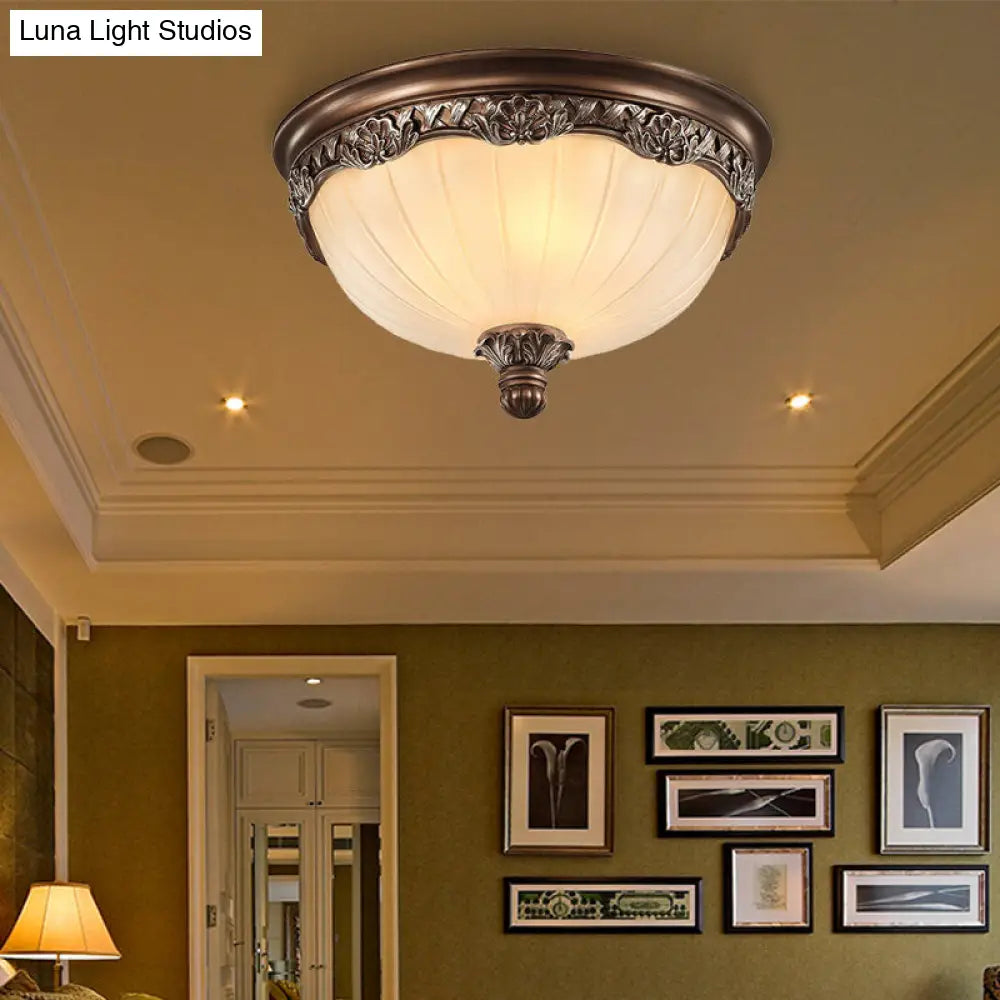 Classic Black Flush Ceiling Light With Frosted Glass Shade - 3 Lights 14/18 Wide Brown / 14