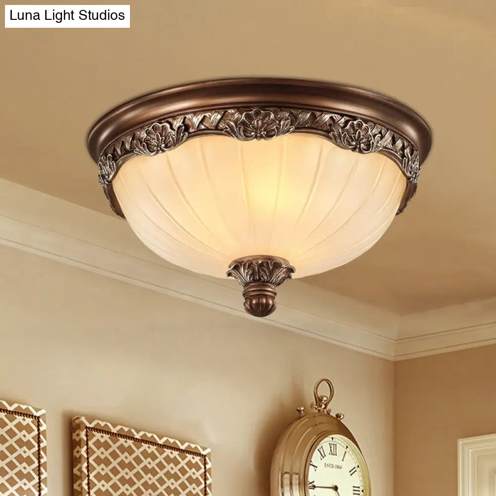 Classic Black Flush Ceiling Light With Frosted Glass Shade - 3 Lights 14/18 Wide Brown / 18
