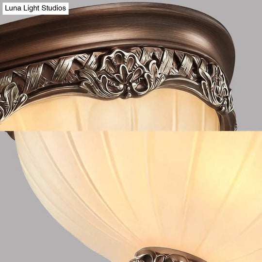 Classic Black Flush Ceiling Light With Frosted Glass Shade - 3 Lights 14/18 Wide