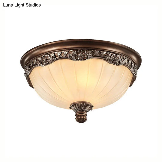 Classic Black Flush Ceiling Light With Frosted Glass Shade - 3 Lights 14/18 Wide