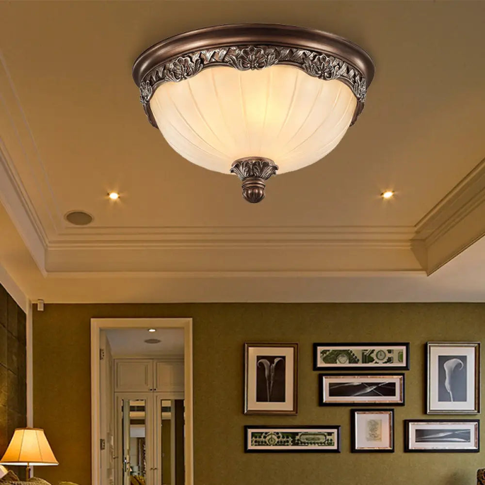 Classic Black Flush Ceiling Light With Frosted Glass Shade - 3 Lights 14’/18’ Wide Brown / 14’