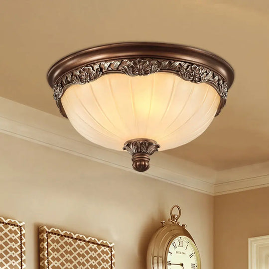 Classic Black Flush Ceiling Light With Frosted Glass Shade - 3 Lights 14’/18’ Wide Brown / 18’