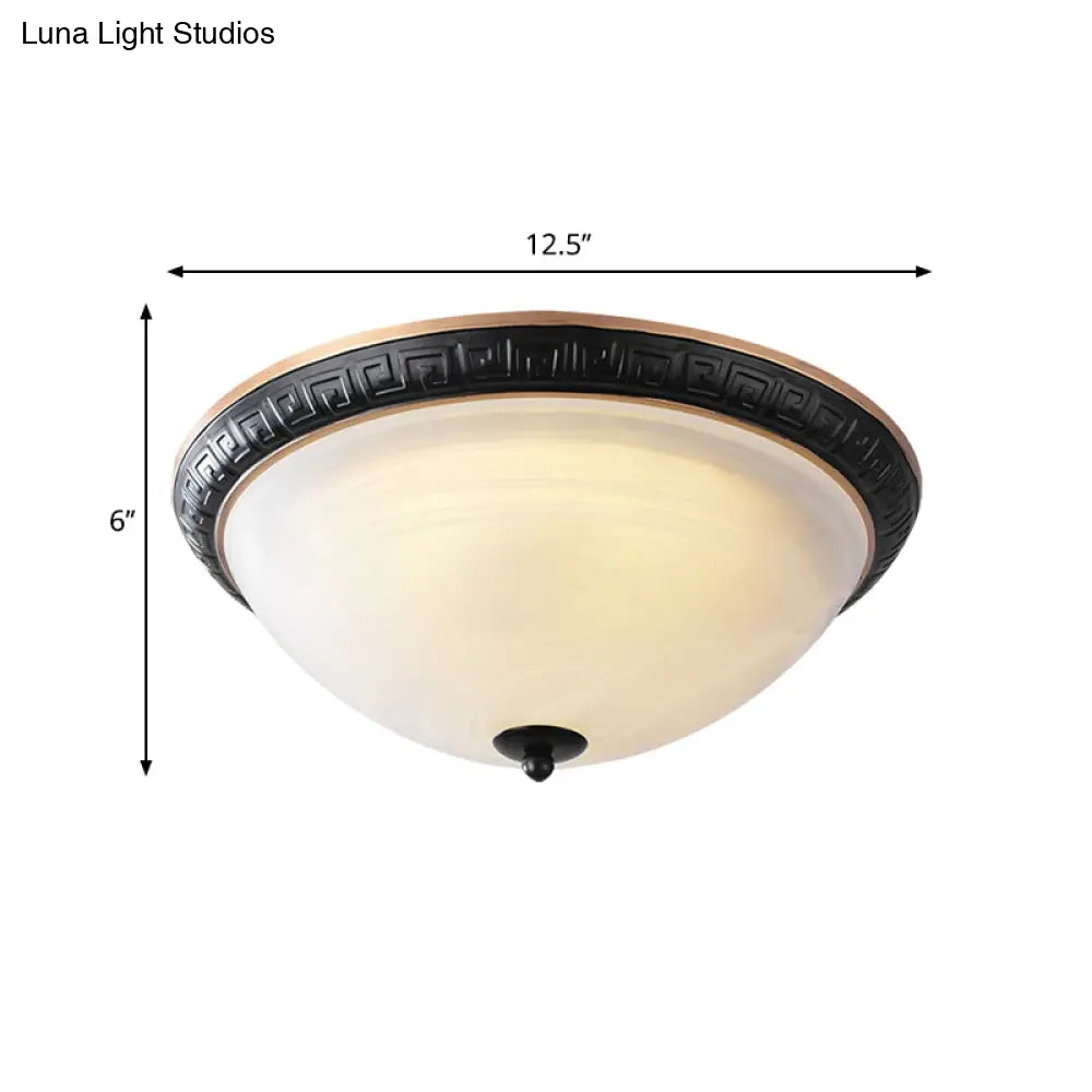 Classic Black Flush Mount Lamp With Milky Glass - 12.5/16 Wide 3-Light Ceiling Fixture For Study