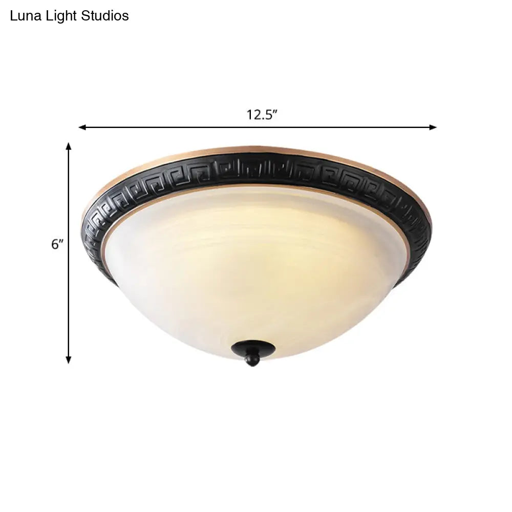 Classic Black Flush Mount Lamp With Milky Glass - 12.5’/16’ Wide 3 - Light Ceiling Fixture For