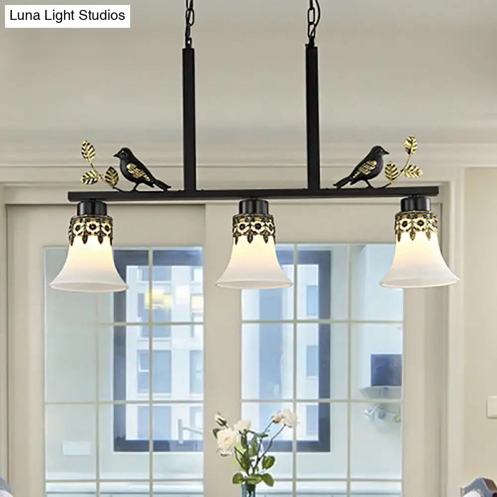 Classic Black Hanging Lamp Kit - Bell Dining Room Island Pendant Light With Frosted Glass And 3