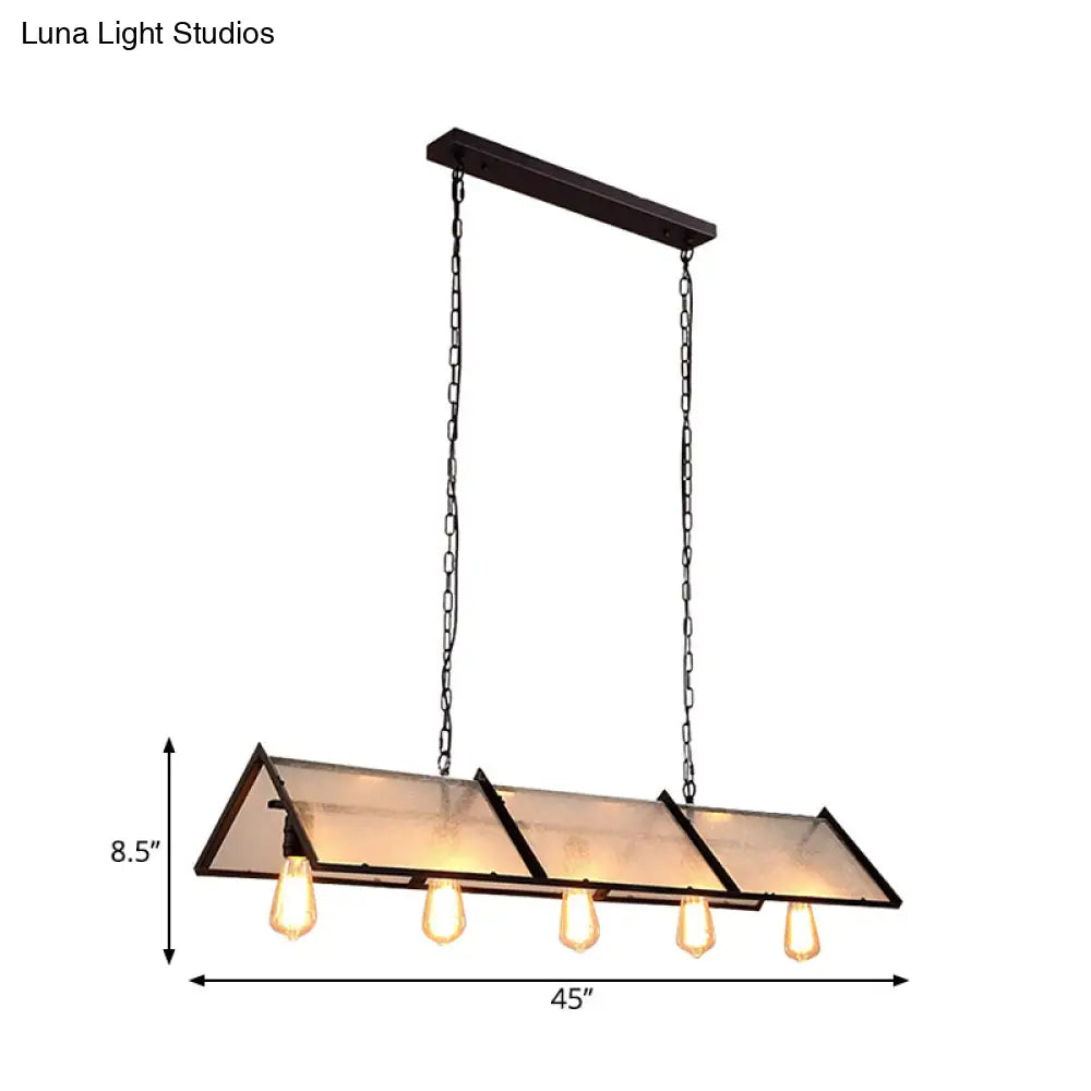 Classic Black Island Lamp - 3/5 Light Ceiling Hanging Fixture With Exposed Bulbs & Frosted Glass