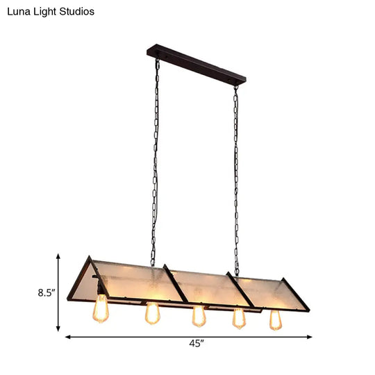 Classic Black Island Lamp - 3/5 Light Ceiling Hanging Fixture With Exposed Bulbs & Frosted Glass