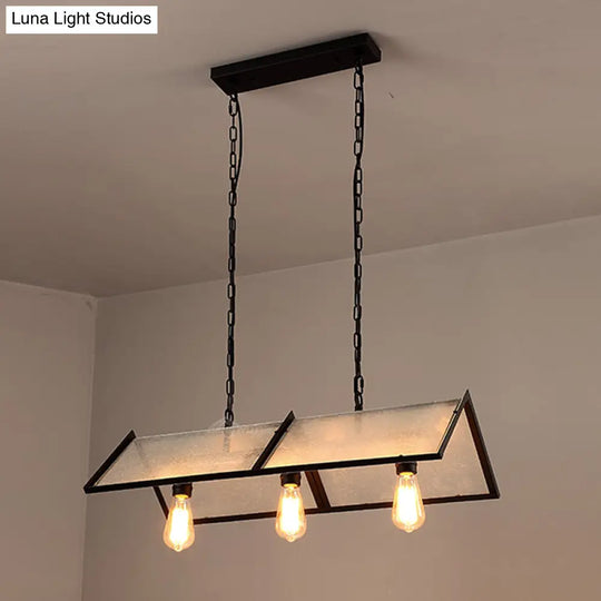 Classic Black Island Lamp - 3/5 Light Ceiling Hanging Fixture With Exposed Bulbs & Frosted Glass