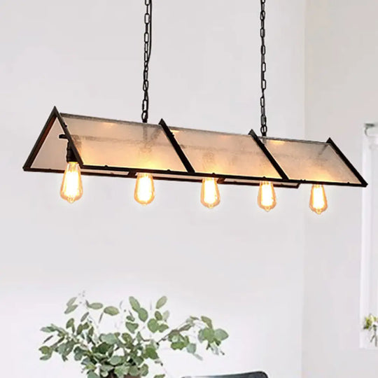 Classic Black Island Lamp - 3/5 Light Ceiling Hanging Fixture With Exposed Bulbs & Frosted Glass 5 /